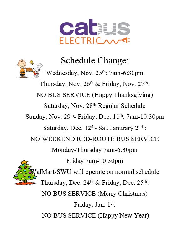 cat bus schedule changes for Thanksgivibg